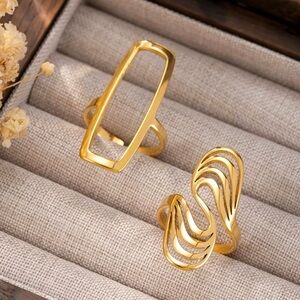 2 pieces Chic 18k Gold plated steel Women's RingsDuo